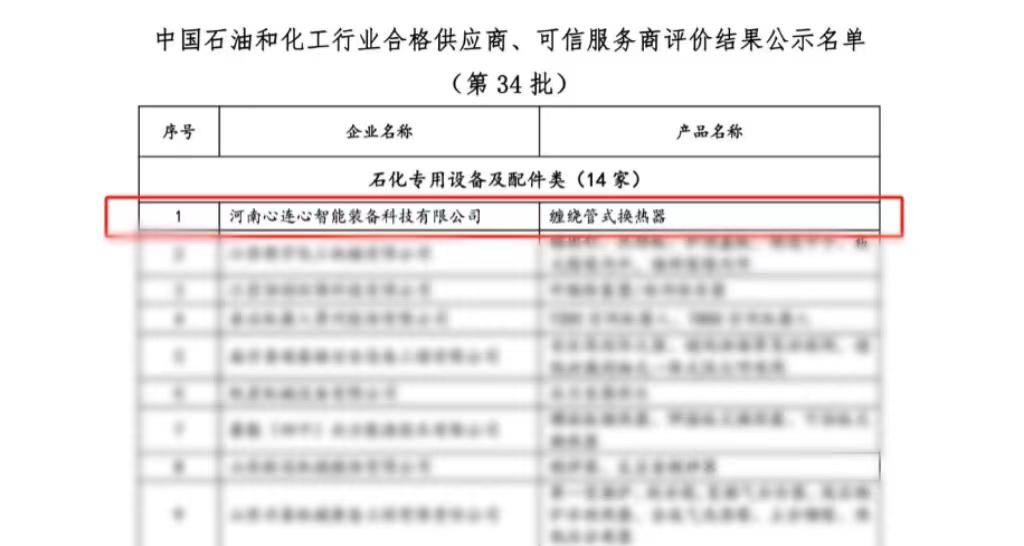 喜报！心连心智能装备公司获评中国石油和化工行业合格供应商、可信服务商